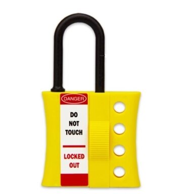 LOTO dielectric lockout hasp | for 4 padlocks | Ø6 mm nylon shackle | ABS body | yellow | ES-BD-8342 LOTO dielectric lockout hasp | for 4 padlocks | Ø6 mm nylon shackle | ABS body | yellow | ES-BD-8342