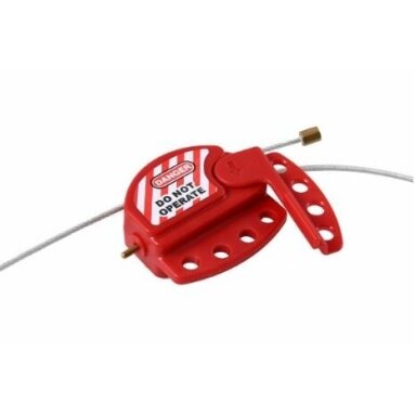 LOTO Safety lockout hasp with cable | 4 padlock holes | red | metal/polymer LOTO Safety lockout hasp with cable | 4 padlock holes | red | metal/polymer