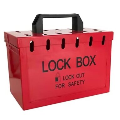 Safety lockout box for key storage | with handle | lockable with 13 padlocks | 260x152x103mm | red | steel Safety lockout box for key storage | with handle | lockable with 13 padlocks | 260x152x103mm | red | steel