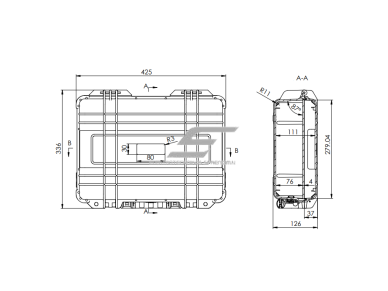 Saugaus transportavimo dėžė su rankena | 425x336x126mm | IP67 4 Saugaus transportavimo dėžė su rankena | 425x336x126mm | IP67 4