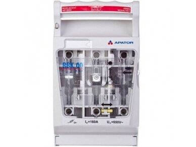 Horizontalus saugiklių kirtiklių laikiklis blokas | 160A | 690V | 10kA | 106x182x81mm | ant plokštės | Apator | RBK 00 pro-M | 63-823256-021 Horizontalus saugiklių kirtiklių laikiklis blokas | 160A | 690V | 10kA | 106x182x81mm | ant plokštės | Apator | RBK 00 pro-M | 63-823256-021