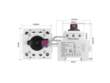 Modulinis saulės elektrinės kirtiklis 4P | 32A | 1200VDC | IP66 | DIN 3 Modulinis saulės elektrinės kirtiklis 4P | 32A | 1200VDC | IP66 | DIN 3