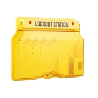 LOTO Safety lockout equipment and padlock storage box with transparent door | 406x315x65mm | plastic | surface-mounted | yellow LOTO Safety lockout equipment and padlock storage box with transparent door | 406x315x65mm | plastic | surface-mounted | yellow