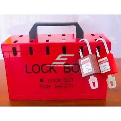 Safety lockout box for key storage | with handle | lockable with 13 padlocks | 260x152x103mm | yellow | steel 4 Safety lockout box for key storage | with handle | lockable with 13 padlocks | 260x152x103mm | yellow | steel 4