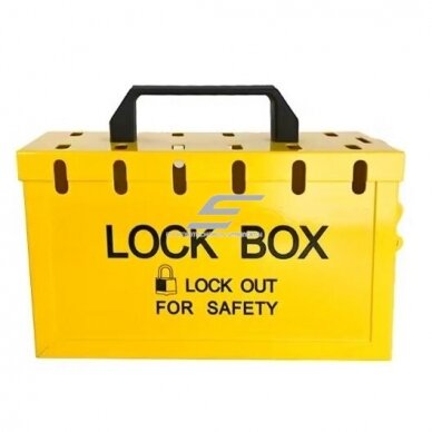 Safety lockout box for key storage | with handle | lockable with 13 padlocks | 260x152x103mm | yellow | steel Safety lockout box for key storage | with handle | lockable with 13 padlocks | 260x152x103mm | yellow | steel