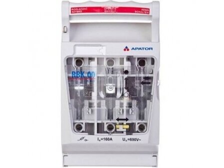 Horizontalus saugiklių kirtiklių laikiklis blokas | 160A | 690V | 10kA | 106x182x81mm | ant plokštės | Apator | RBK 00 pro-M | 63-823256-021
