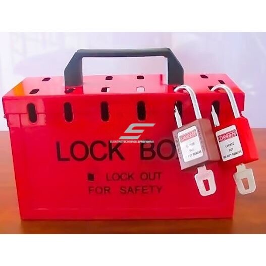 Safety lockout box for key storage | with handle | lockable with 13 padlocks | 260x152x103mm | yellow | steel 4 Safety lockout box for key storage | with handle | lockable with 13 padlocks | 260x152x103mm | yellow | steel 4