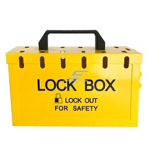 Safety lockout box for key storage | with handle | lockable with 13 padlocks | 260x152x103mm | yellow | steel Safety lockout box for key storage | with handle | lockable with 13 padlocks | 260x152x103mm | yellow | steel