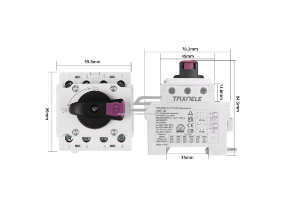 Modulinis saulės elektrinės kirtiklis 4P | 32A | 1200VDC | IP66 | DIN 3 Modulinis saulės elektrinės kirtiklis 4P | 32A | 1200VDC | IP66 | DIN 3