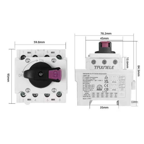 Modular solar power system circuit breaker 4P | 32A | 1200VDC | IP66 | DIN 3 Modular solar power system circuit breaker 4P | 32A | 1200VDC | IP66 | DIN 3