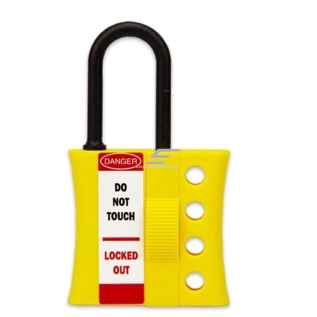 LOTO dielectric lockout hasp | for 4 padlocks | Ø6 mm nylon shackle | ABS body | yellow | ES-BD-8342 LOTO dielectric lockout hasp | for 4 padlocks | Ø6 mm nylon shackle | ABS body | yellow | ES-BD-8342
