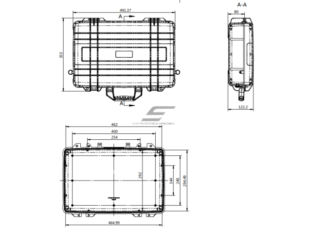 Saugaus transportavimo dėžė su rankena | 492x353x122mm | IP67 2 Saugaus transportavimo dėžė su rankena | 492x353x122mm | IP67 2