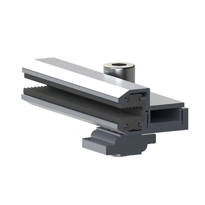 Frameless solar module mounting clamp | up to 60 m/s | for glass modules | anodized | for roof mounting 1 Frameless solar module mounting clamp | up to 60 m/s | for glass modules | anodized | for roof mounting 1