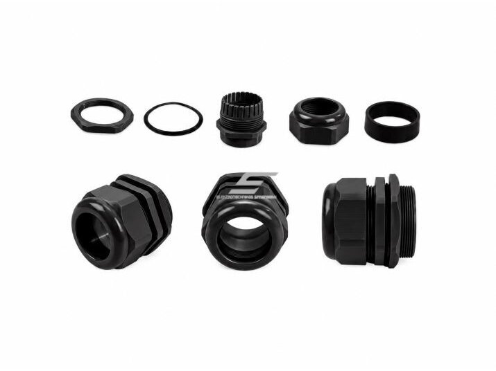 Kabelio sandariklis su veržle ir tarpine | PG63 | kabeliui Ø42–54 mm | juodas | IP68 | ES-PG63B 1