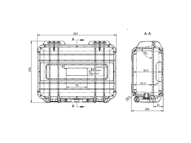Saugaus transportavimo dėžė su rankena | 263x206x106mm | IP67 3 Saugaus transportavimo dėžė su rankena | 263x206x106mm | IP67 3