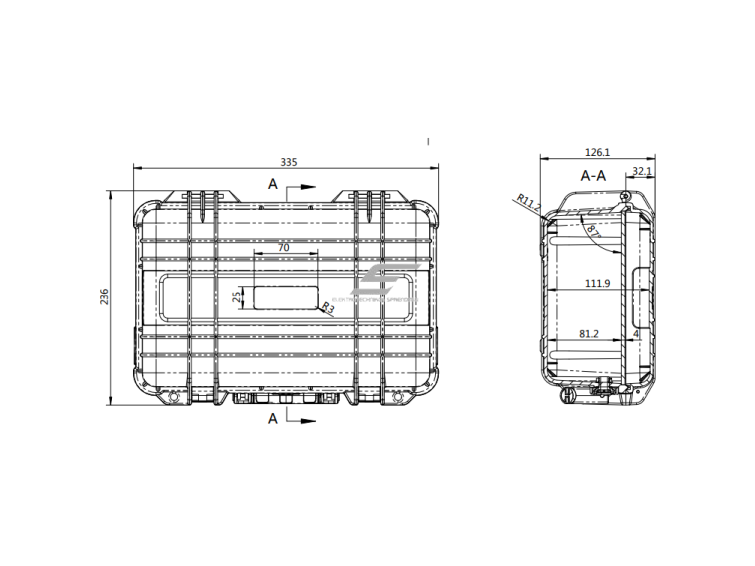 Saugaus transportavimo dėžė su rankena | 335x236x126mm | IP67 4 Saugaus transportavimo dėžė su rankena | 335x236x126mm | IP67 4