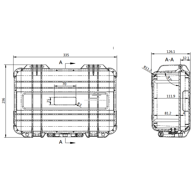 Drošas transportēšanas koferis | čemodāns ar rokturi | 335x236x126mm | IP67 4 Drošas transportēšanas koferis | čemodāns ar rokturi | 335x236x126mm | IP67 4