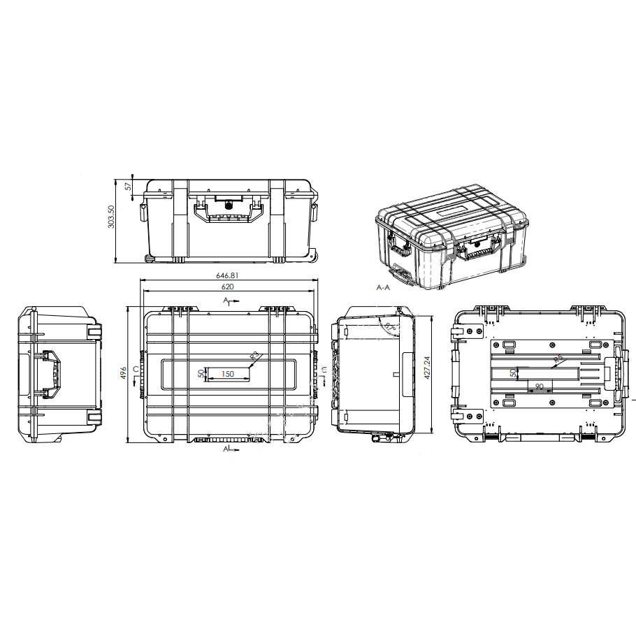 Safe transport case | suitcase with wheels and handle | 647x496x304mm | IP67 2 Safe transport case | suitcase with wheels and handle | 647x496x304mm | IP67 2