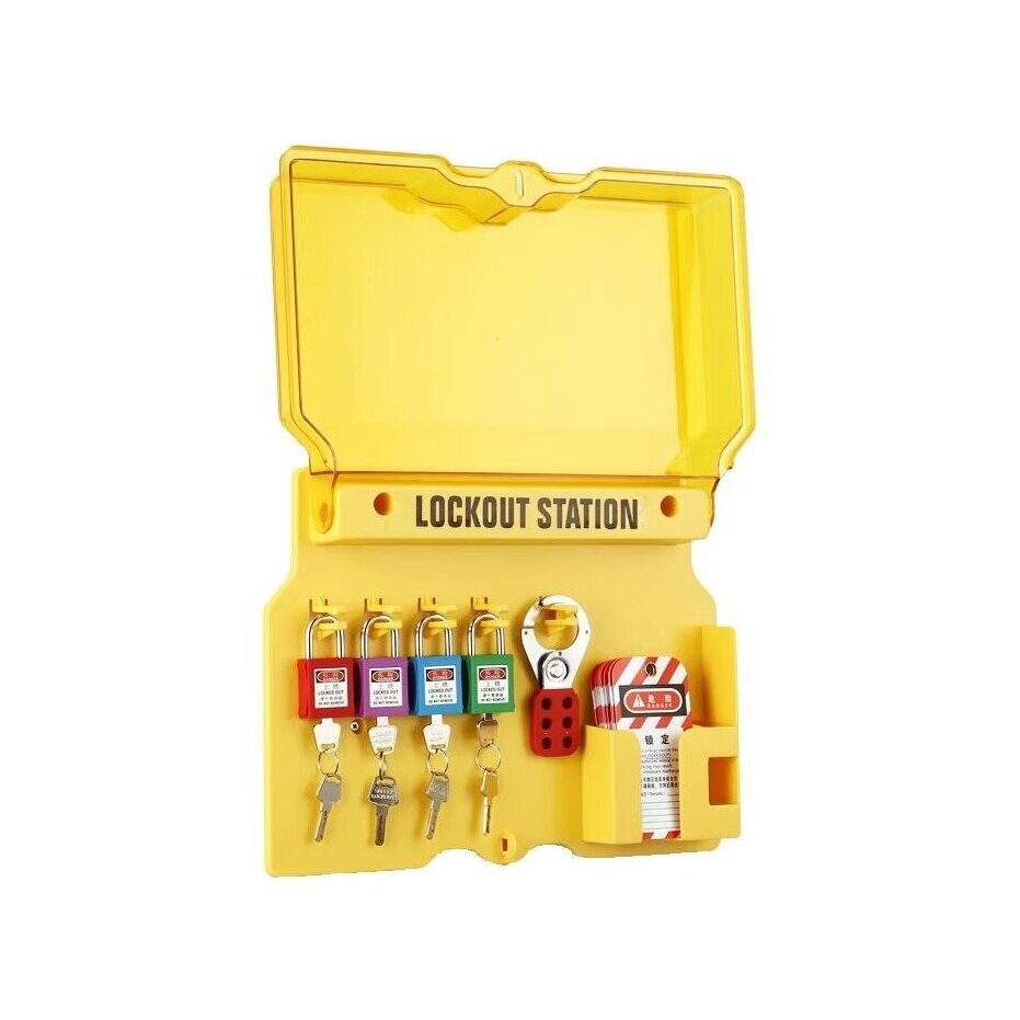 LOTO Safety lockout equipment and padlock storage box with transparent door | 406x315x65mm | plastic | surface-mounted | yellow 1 LOTO Safety lockout equipment and padlock storage box with transparent door | 406x315x65mm | plastic | surface-mounted | yellow 1