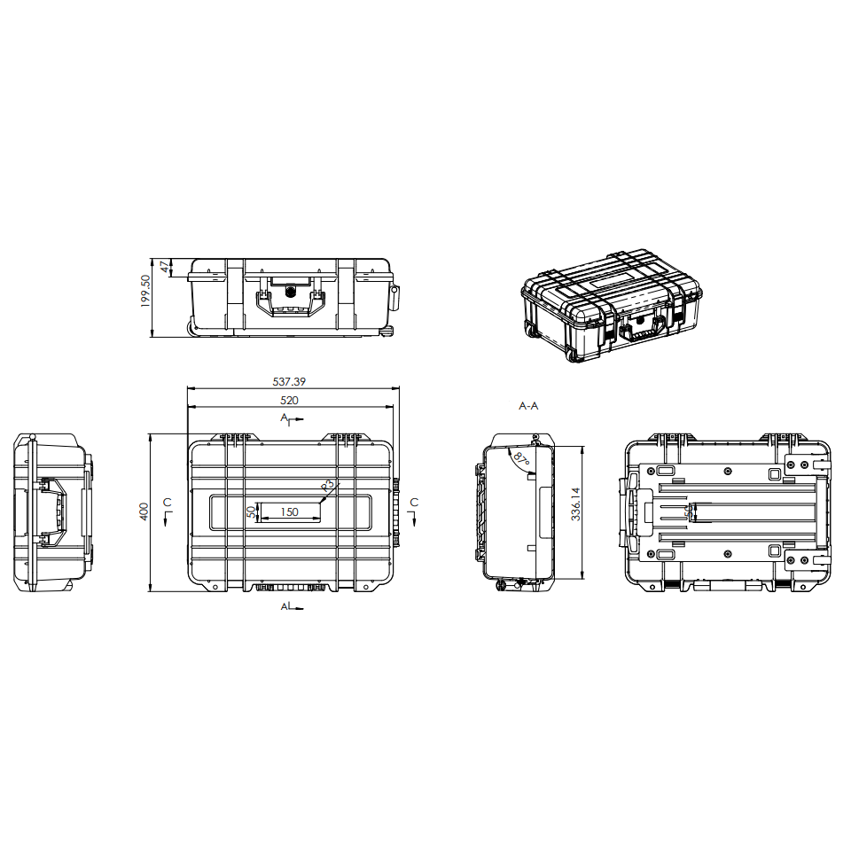 Safe transport case | suitcase with wheels and handle | 538x400x200mm | IP67 3