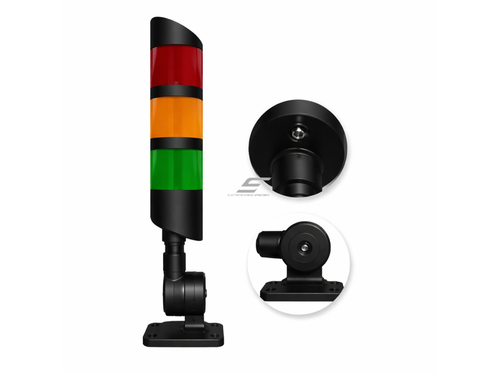 Signalinis bokštelis su garsiniu signalu | LED | raudona + geltona + žalia | 4 W | Ø50 mm | 24 V DC | 360° matomumas | IP53 | sulankstomas | juodas | ES-M4-50SB 1