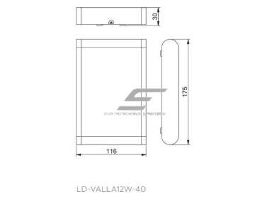 LED fasadinis | sieninis lauko šviestuvas | 12W | 230V | 4000K | 960lm | IP54 | juodas | GTV Lighting | VALLA | LD-VALLA12W-40 LED fasadinis | sieninis lauko šviestuvas | 12W | 230V | 4000K | 960lm | IP54 | juodas | GTV Lighting | VALLA | LD-VALLA12W-40