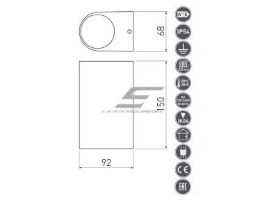 Fasadinis | sieninis lauko šviestuvas | GU10 | 35W | IP54 | juodas | GTV Lighting | TIAGO | LD-TIAGOGU10J-20 Fasadinis | sieninis lauko šviestuvas | GU10 | 35W | IP54 | juodas | GTV Lighting | TIAGO | LD-TIAGOGU10J-20