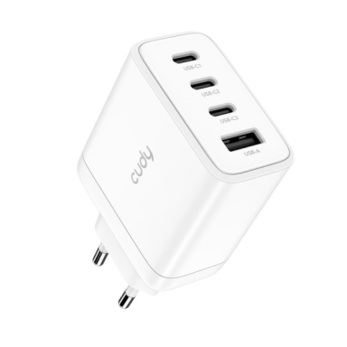 Sienas ātrās uzlādes lādētājs | 3× USB-C + 1× USB-A | 65 W | 100–240 V | ātra un droša uzlāde | vieda jaudas pārvaldība | balts Sienas ātrās uzlādes lādētājs | 3× USB-C + 1× USB-A | 65 W | 100–240 V | ātra un droša uzlāde | vieda jaudas pārvaldība | balts