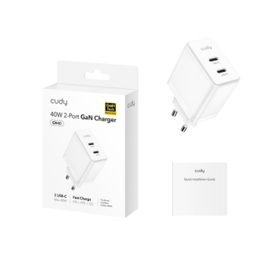 Sienas ātrās uzlādes lādētājs | 2xUSB-C | 40W | 100–240V | ātra un droša uzlāde | gudra strāvas vadība | balts Sienas ātrās uzlādes lādētājs | 2xUSB-C | 40W | 100–240V | ātra un droša uzlāde | gudra strāvas vadība | balts