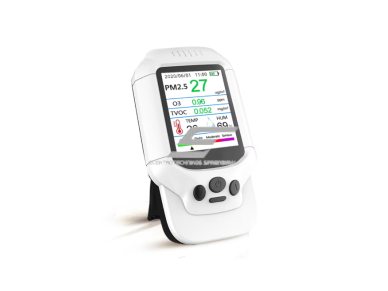 8in1 nešiojamas daugiafunkcis oro kokybės matuoklis | O₃ / PM1.0 / PM2.5 / PM10 / TVOC / temperatūros / santykinės drėgmės / AQI matavimas | su garso aliarmu | įkraunamas | ABS plastikas