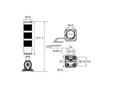 Signalinis bokštelis su 3 spalvų LED lempų moduliais | raudonas+geltonas+žalias | su garsiniu signalu | 1,2~2W | 24VDC | IP54 | NPN/PNP | baltas 3