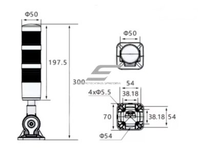 Signalinis bokštelis su 3 spalvų LED lempų moduliais | raudonas+geltonas+žalias | su garsiniu signalu | 1,2~2W | 24VDC | IP54 | NPN/PNP | juodas 3