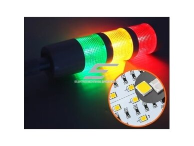 Signalinis bokštelis su 3 spalvų LED lempų moduliais | raudonas+geltonas+žalias | su garsiniu signalu | 1,2~2W | 24VDC | IP54 | NPN/PNP | baltas 1