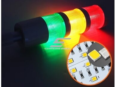 Signalinis bokštelis su 3 spalvų LED lempų moduliais | raudonas+geltonas+žalias | su garsiniu signalu | 1,2~2W | 24VDC | IP54 | NPN/PNP | juodas 1