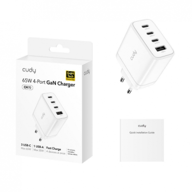 Wall fast charging charger | 3× USB-C + 1× USB-A | 65W | 100–240V | fast and safe charging | smart power management | white 1 Wall fast charging charger | 3× USB-C + 1× USB-A | 65W | 100–240V | fast and safe charging | smart power management | white 1