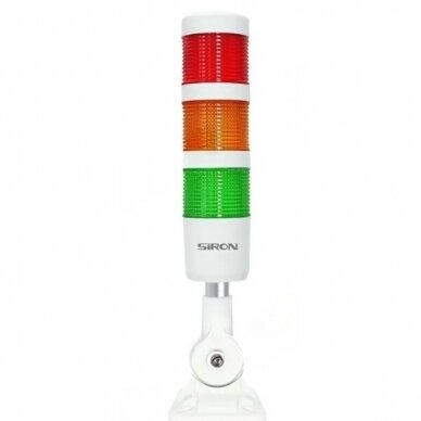 Signalizācijas tornis ar 3 krāsu LED lampu moduļiem (sarkans, dzeltens, zaļš) ar skaņas signālu | 1,2~2W | 24VDC | IP54 | NPN/PNP | balts