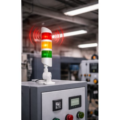 Signāltornis ar skaņas signālu | sarkans + dzeltens + zaļš | 4W | Ø50 mm | 24 V | 360° redzamība | IP53 | balts 3 Signāltornis ar skaņas signālu | sarkans + dzeltens + zaļš | 4W | Ø50 mm | 24 V | 360° redzamība | IP53 | balts 3