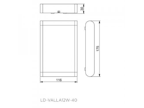 LED fasadinis | sieninis lauko šviestuvas | 12W | 230V | 4000K | 960lm | IP54 | juodas | GTV Lighting | VALLA | LD-VALLA12W-40 1