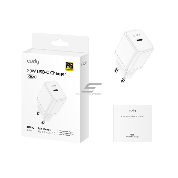 Ścienny szybki ładowarka | USB-C | 20W | 100–240V | szybkie i bezpieczne ładowanie | inteligentne zarządzanie mocą | biały 1