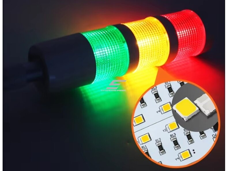 Signalinis bokštelis su 3 spalvų LED lempų moduliais | raudonas+geltonas+žalias | su garsiniu signalu | 1,2~2W | 24VDC | IP54 | NPN/PNP | juodas 1
