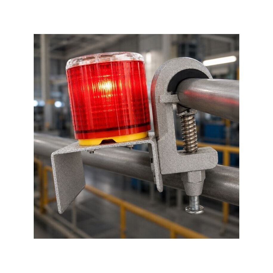 Warning Flashing LED Beacon | Integrated Solar Panel | Red | 3.7VDC | 1000mA | 170x160x90mm | Clamp Mount | IP65 2