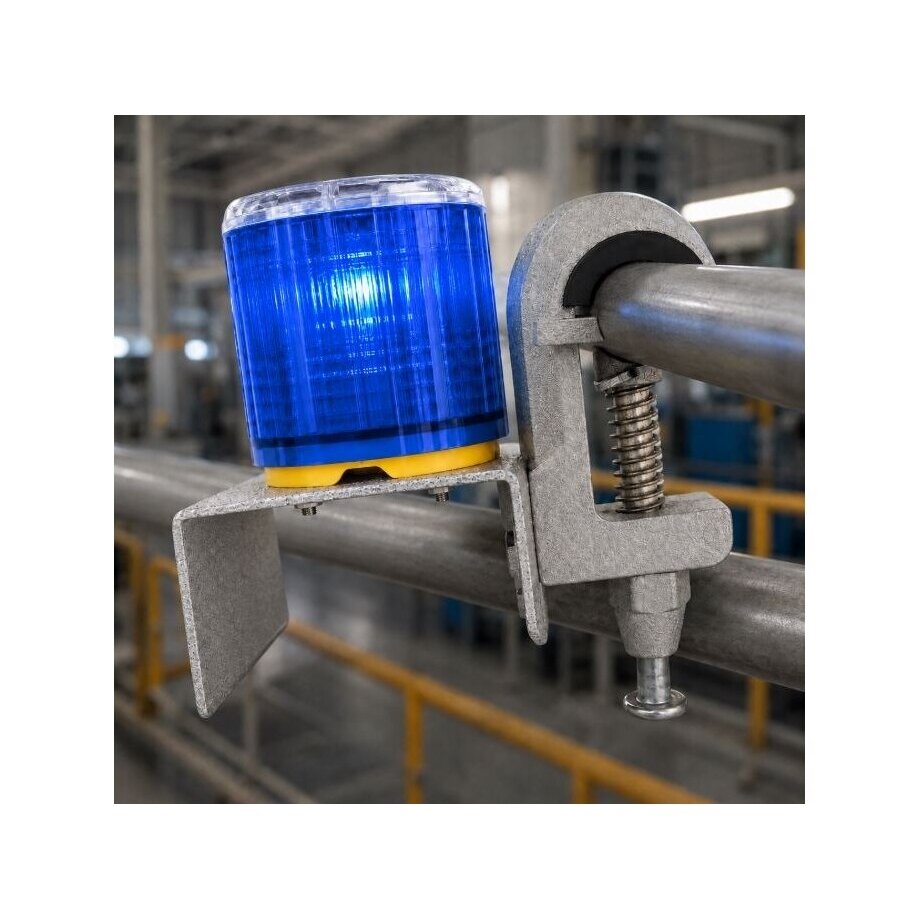 Brīdinājuma mirgojošs LED bāksignāls | integrēts saules panelis | Zila | 3,7VDC | 1000mA | 170x160x90mm | stiprināms ar skavu | IP65 2