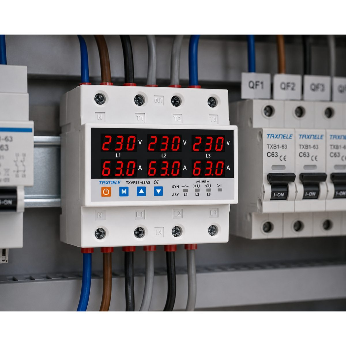 Modulaarne pingekontrolli relee | digitaalne | 3-faasiline | 100A | 220V | DIN | ülepinge kaitse | alapinge kaitse | voolukaitse | TAXNELE 3 Modulaarne pingekontrolli relee | digitaalne | 3-faasiline | 100A | 220V | DIN | ülepinge kaitse | alapinge kaitse | voolukaitse | TAXNELE 3