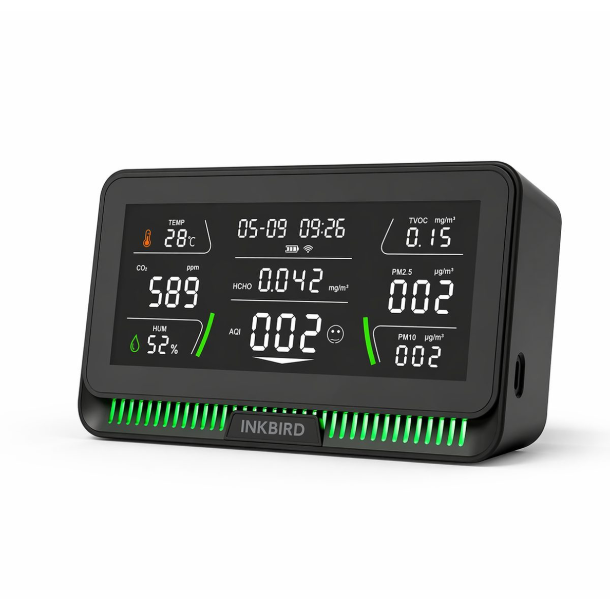 Цифровой | умный | многофункциональный | беспроводной измеритель CO2 | TVOC | HCHO | температуры | влажности | качества воздуха | датчик | 400–500 PPM | -10...+40°C | 20–80% RH | чёрный | Wi-Fi | Tuya