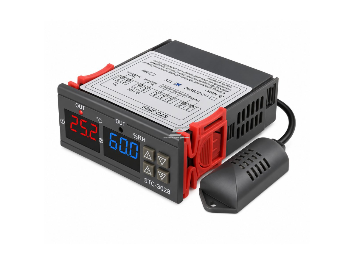 Skaitmeninis temperatūros ir drėgmės valdiklis | Dual termostatas + higrostatas | -50…+99°C | 10A | DC 12V | LED | IP43 Skaitmeninis temperatūros ir drėgmės valdiklis | Dual termostatas + higrostatas | -50…+99°C | 10A | DC 12V | LED | IP43