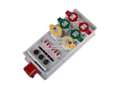 Pramoninis skydelis | dėžutė | su automatiniais jungikliais | su kištukiniais lizdais 6x16A 3P | kištuku 1x32A 5P | su voltmetru Pramoninis skydelis | dėžutė | su automatiniais jungikliais | su kištukiniais lizdais 6x16A 3P | kištuku 1x32A 5P | su voltmetru