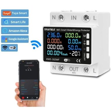 Smart | digital | multifunctional | electricity | voltage | current meter | 0-63A | 0-17kW | 230V | Wi-Fi TUYA Smart | digital | multifunctional | electricity | voltage | current meter | 0-63A | 0-17kW | 230V | Wi-Fi TUYA