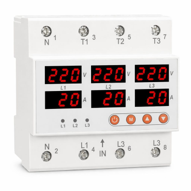 Digitālais sprieguma kontroles relejs | 63A | pārsprieguma un zemsprieguma aizsardzība | AC 50–400V | DIN | RELETEK Digitālais sprieguma kontroles relejs | 63A | pārsprieguma un zemsprieguma aizsardzība | AC 50–400V | DIN | RELETEK
