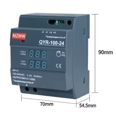 Digitālais impulsu barošanas avots 12V | 8,3A | 100W | uz DIN sliedes montējams