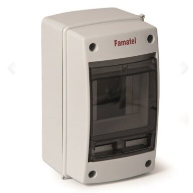 Electrical distribution | modular enclosure | box | distribution board | 4 modules | 171x100x100mm | transparent door | waterproof | surface-mounted | plastic | IP65 | Famatel | RG-04 | 3902-TTB1 Electrical distribution | modular enclosure | box | distribution board | 4 modules | 171x100x100mm | transparent door | waterproof | surface-mounted | plastic | IP65 | Famatel | RG-04 | 3902-TTB1